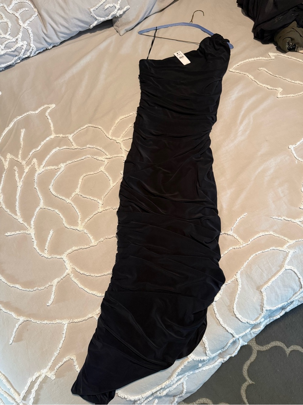Express Black One-Shoulder Ruched Gown